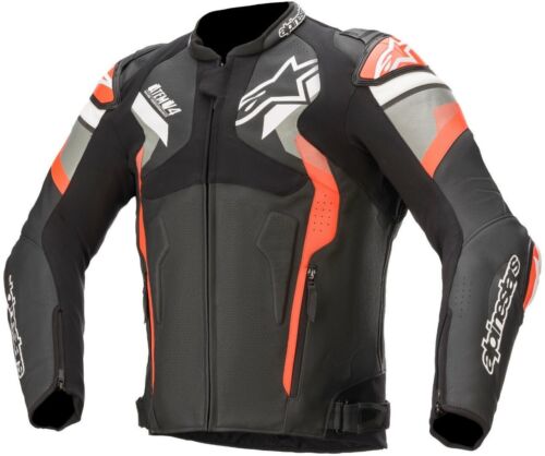 Alpinestars Atem V4 Motorcycle Leather Jacket - Black / Grey / Red Fluo - Afbeelding 1 van 6