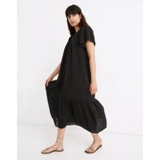 Madewell Black Embroidered Smocked Midi Dress S