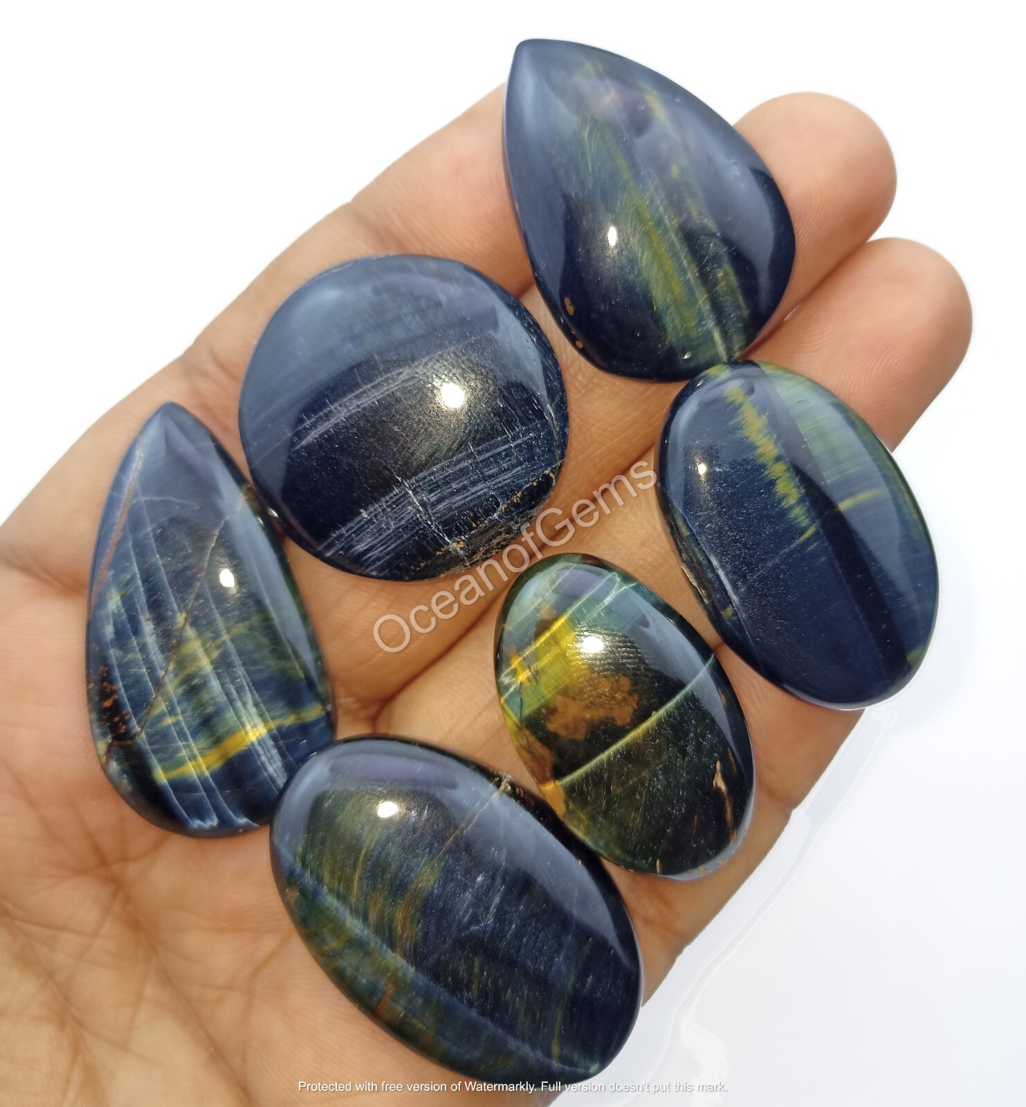 Natural Blue Tiger Eye Stone Cabochon  lot, 100 Carats 3-5 Pcs, Loose Gemstone