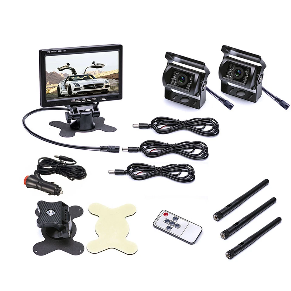 2x Digital Wireless Backup Cameras 7" Monitor Kit for Truck Caravan Trailer RV - Image 3 of 4