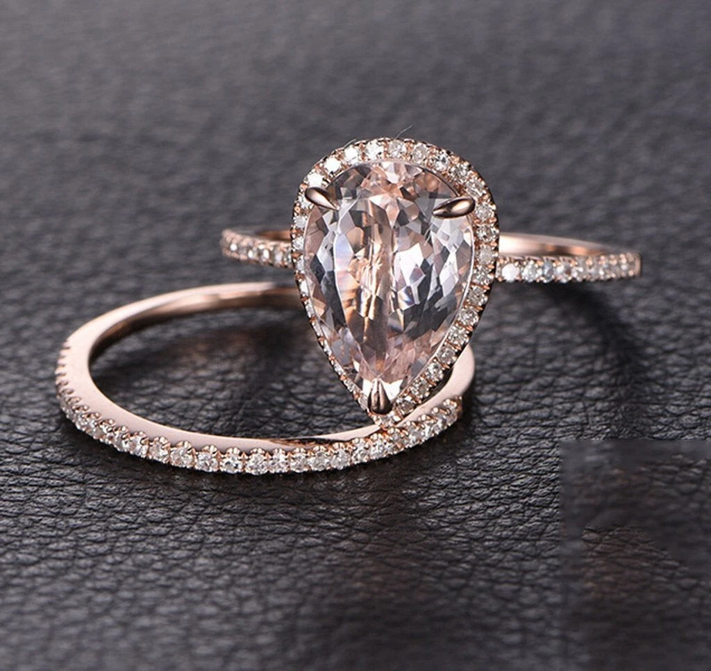 Morganite wedding set silver deals