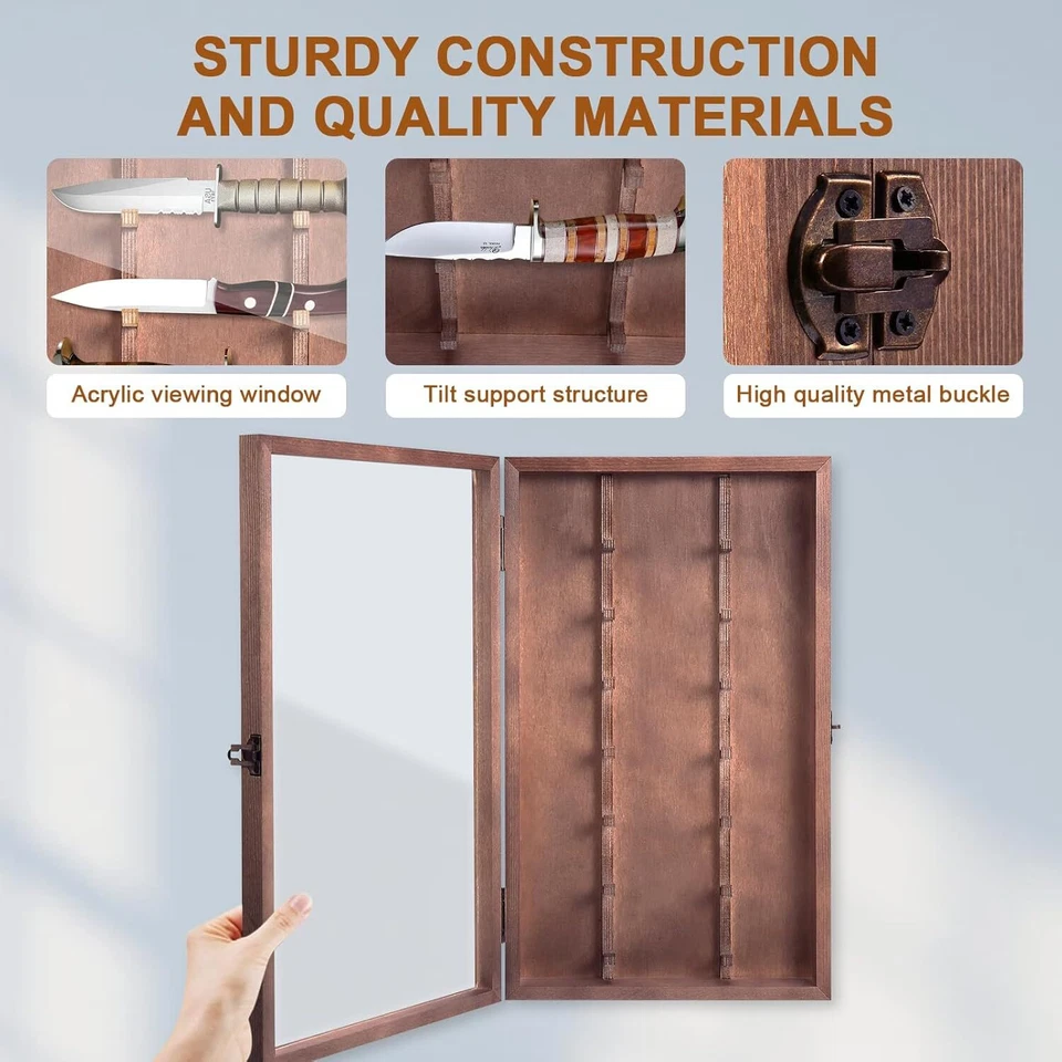 Vitrina de cuchillos de colección de madera para puerta de acrílico montaje en pared cuchillos de bolsillo caja Foto 3 de 4