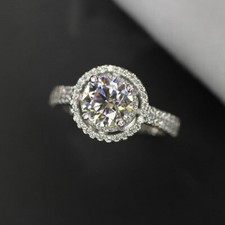 2 CT Round Cut DEF Moissanite Halo Women's Engagement Ring 14K White Gold Plated