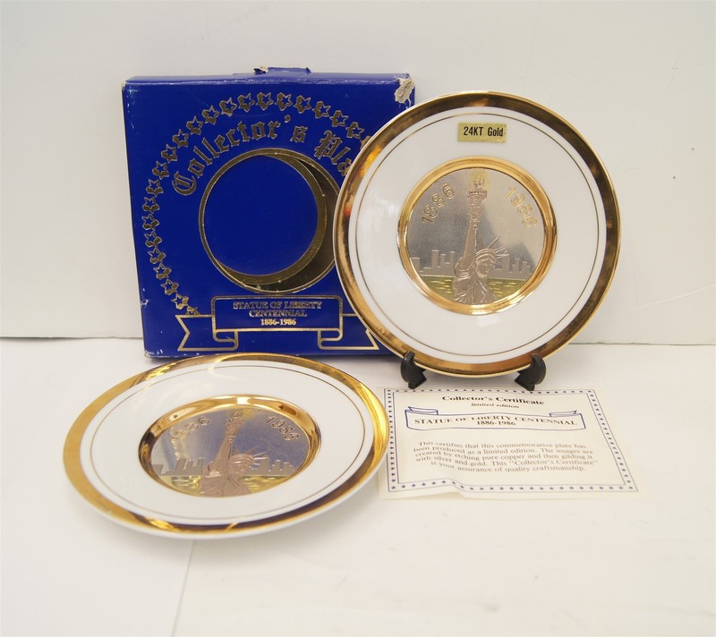 2 LTD ARNART "Statue Of Liberty" 100th Anniversary 24K EGP Plates W/COA/BOX 1986