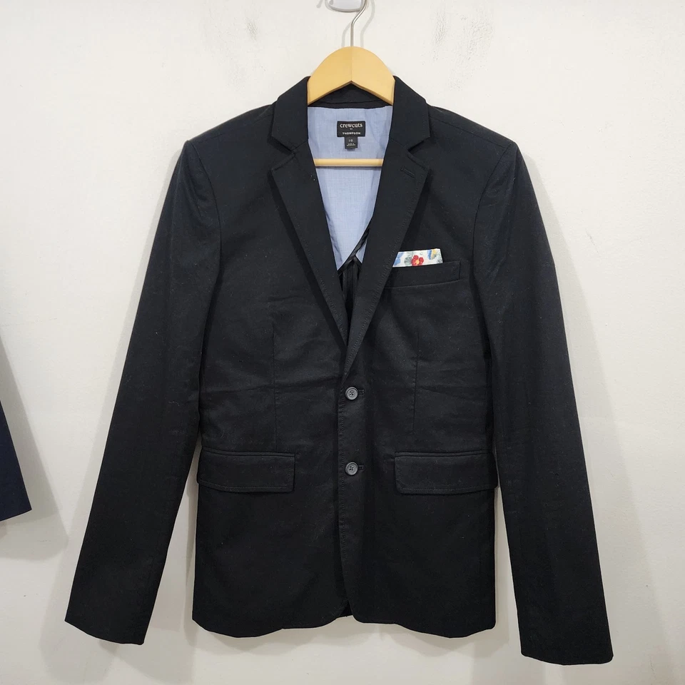 J.Crew Crewcuts Thompson Abrigo Deportivo Negro Algodón Traje Chaqueta Sencillo Talla 16 Foto 2 de 4