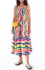 Farm Rio Women’s Dancing Stripes Tassel-Tie Midi Dress Multicolored Size M