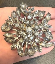 HUGE VTG Grey Crystal Rhinestone Starburst Statement Large Huge Brooch Pin