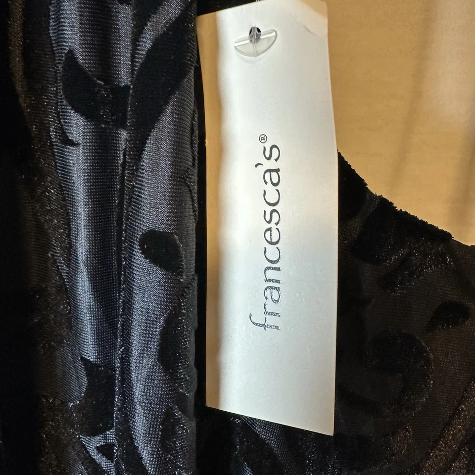 NWT Francesca's black velvet halter mini dress with an art deco or floral print - Image 3 of 4