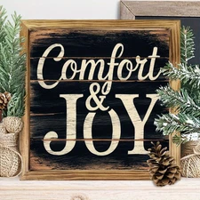 Comfort Joy Rustic Christmas Sign Wood Plaque Holiday Wall Art Farmhouse Sign
