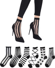6 Pairs Sheer Mesh Socks for Women - Ankle High Transparent Tulle Socks
