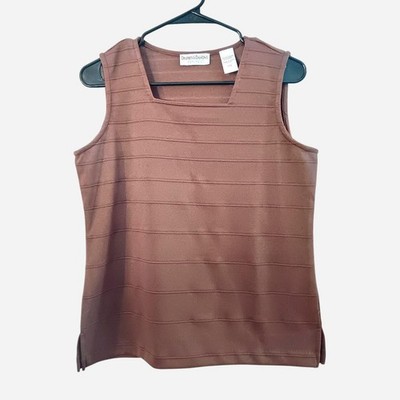 Drapers and Damons Women's Petite Medium Formal Blouse Brown Sleeveless Top Work