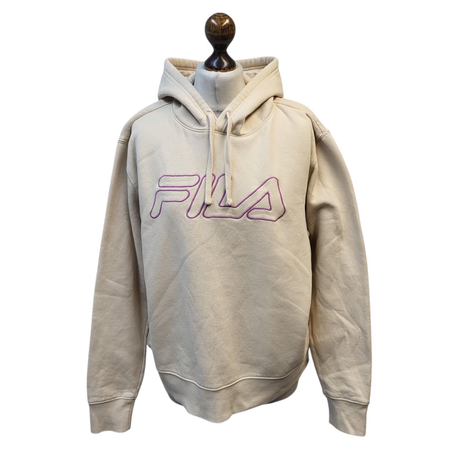 Fila Beige Pullover Felpa oversize con cappuccio UK Donna Taglia 16 EE915