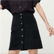 J Crew Corduroy Mini Skirt 32 L 12 Black Button Up A-Line Preppy Schoolgirl Fall