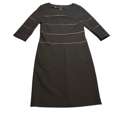 Per Se by Carlisle Women s Black Knit Dress Size 0 3/4 Sleeve Gold Stitch Detail