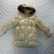 GapKids Girls Cream Puffer Jacket with Faux Fur Hood Size 6-7