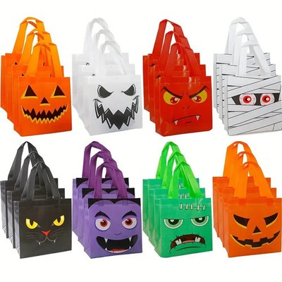 24 Stück Halloween Geschenktüten Süßes oder Saures Tragetaschen Cartoon Druck Polyester