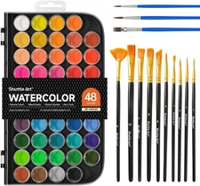 Shuttle Art 58 Pack Watercolor Paint Set, 11 Piece 48 Colors +10 Brushes 