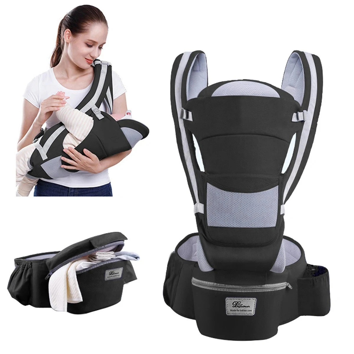 Ergonomic Newborn Baby Carrier Backpack w/ Hip Seat Front Facing Sling