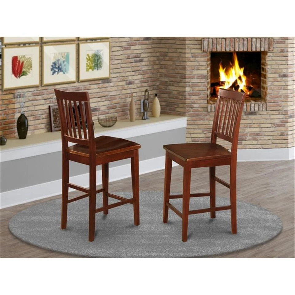 East West Furniture Vernon 11" Wood Counter Stools in Mahogany (Set of 2) - Image 2 of 3
