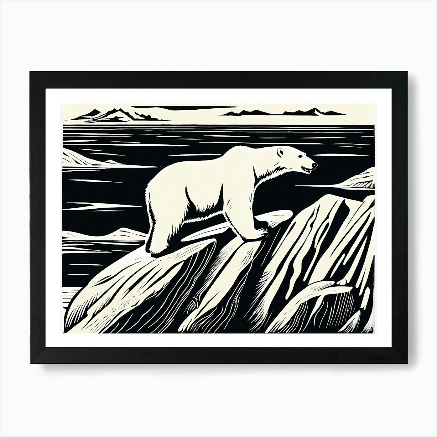 Polar Bear Arctic Wildlife Framed Wall Art Canvas Print Poster