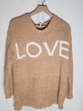 COZY CO by Cozy Casual Fuzzy Love Sweater Crew Neck Pullover Tan Womens Size M/L