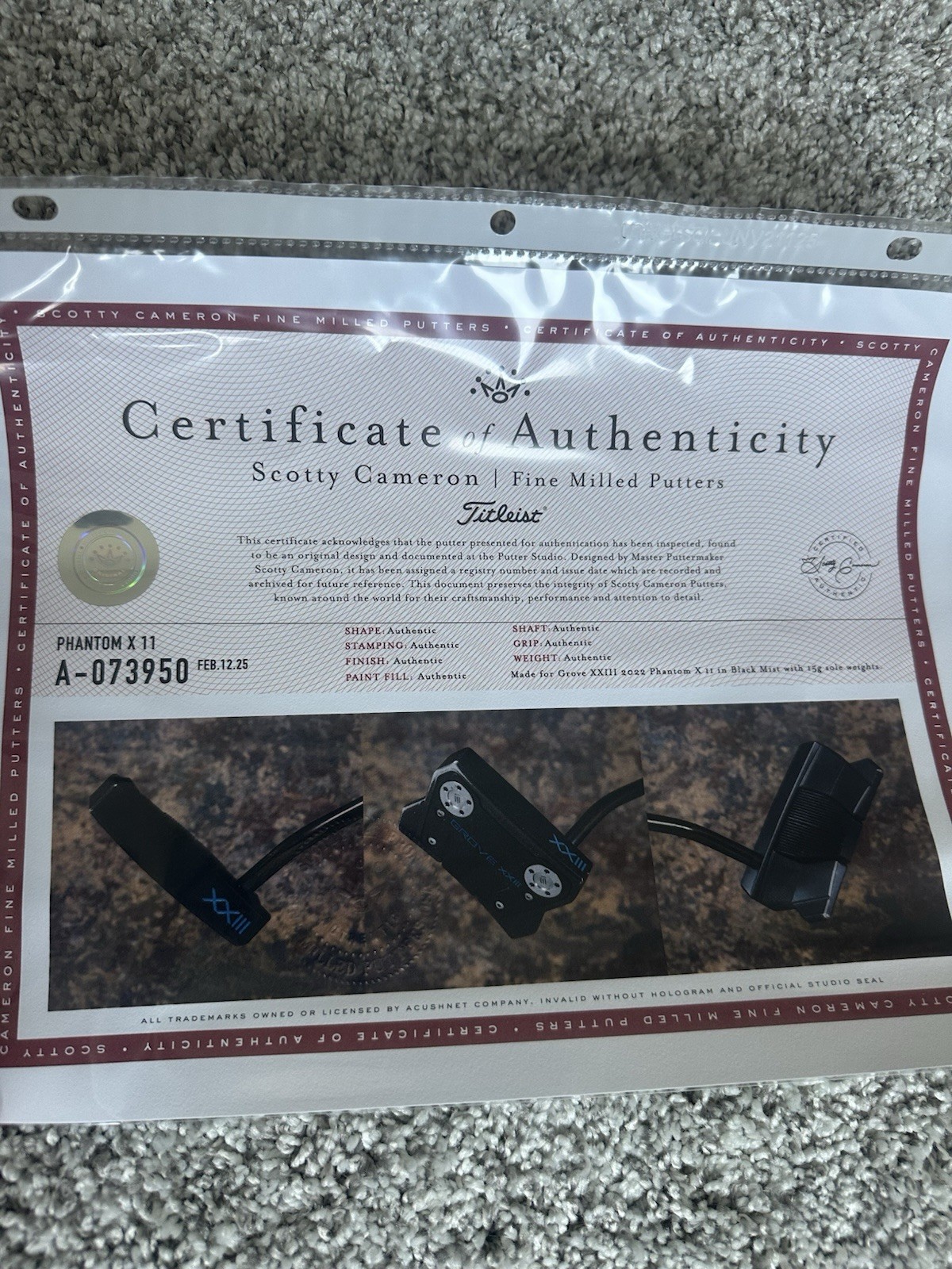 A073950, the certificate in the eBay listing's photos