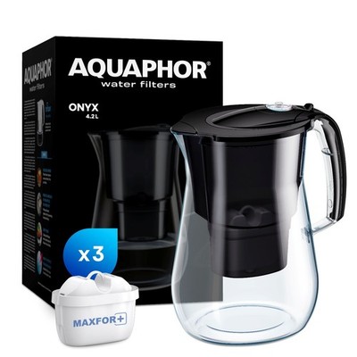 AQUAPHOR Wasserfilter Onyx - 4,2L Filterkrug inkl. 3 MAXFOR+ Kartuschen, schwarz