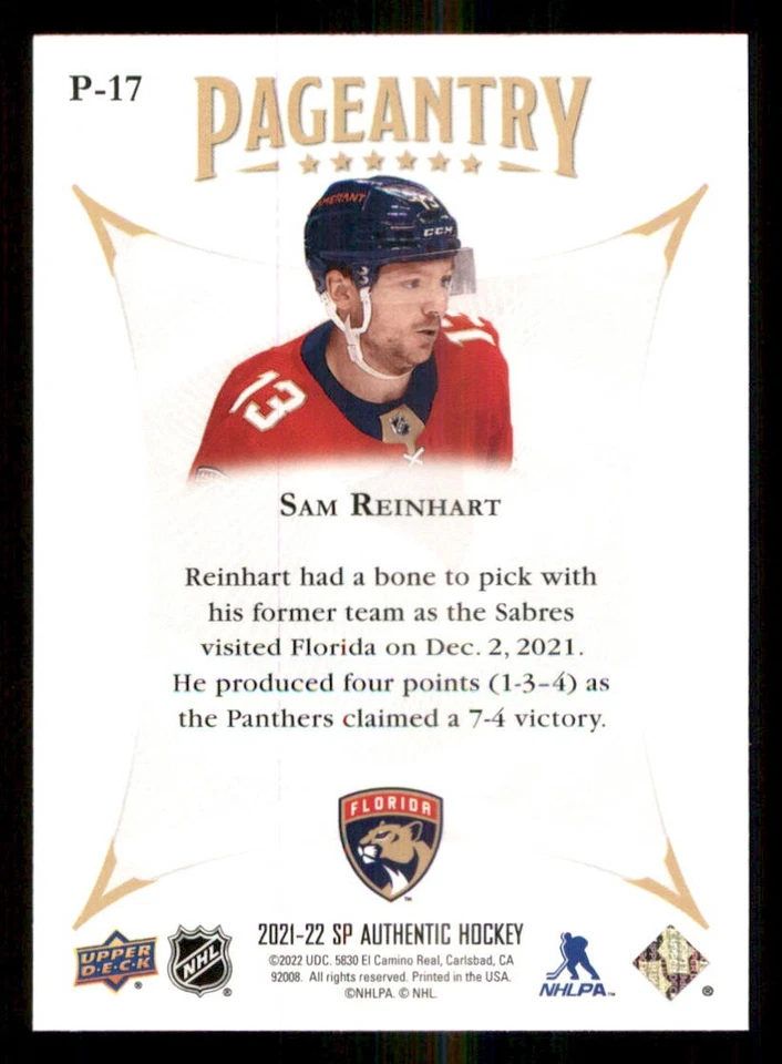 2021-22 SP Authentic Pageantry #P17 Sam Reinhart - Image 2 of 2