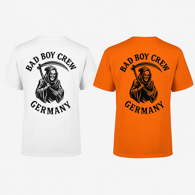 Bad Boy Crew T-Shirt Germany   Biker Shirt mit Grim Reaper - weiß oder orange