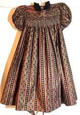 Vintage Girls Smocked Dress Puff Sleeves Lace Collar Princess Design USA 6-8 