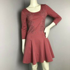 Free People Striped Fit & Flare 3/4 Sleeve Knit Dress Womens XS Low Cut Back