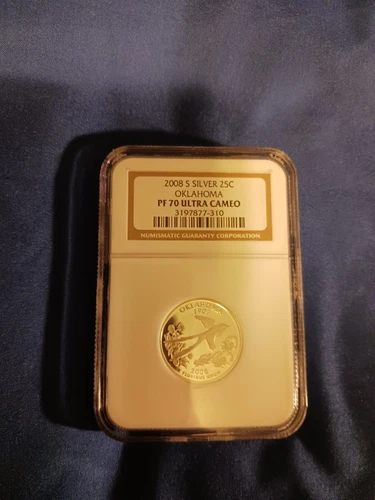 2008 S SILVER NGC OKLAHOMA PR70 ULTRA CAMEO STATE HOOD QUARTER 