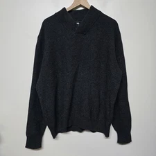 Schott Bros NYC Mens Gray 2XL Wool Blend V Neck Long Sleeve Waffle Knit Sweater