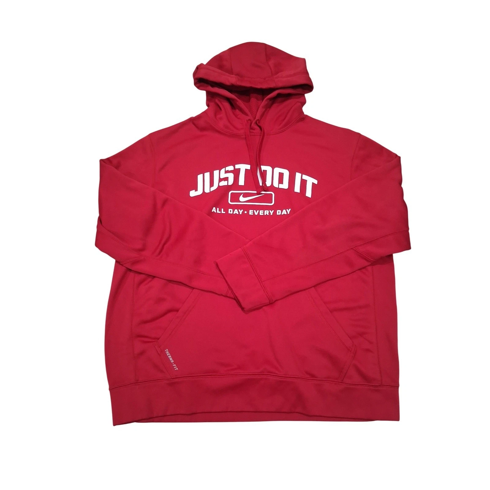 Nike Therma-FIT Hoodie Mens Red Just Do It Graphic Performance Sweatshirt L