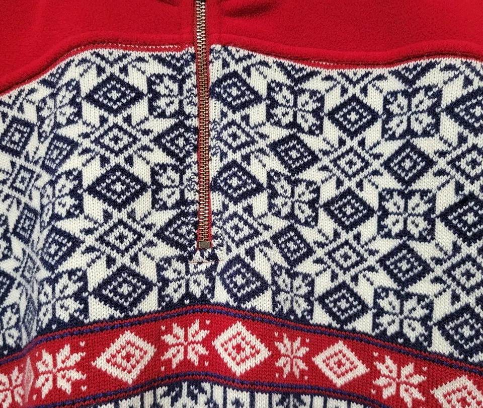 Tommy Hilfiger Sweater Mens Large Red Navy Quarter Zip Fleece Fair Isle Nordic - Image 3 of 4