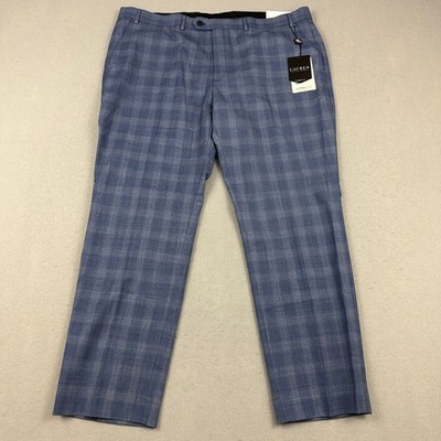 Lauren Ralph Lauren Dress Pant Men 42 Blue Classic Edgewood Plaid Ultraflex Wool