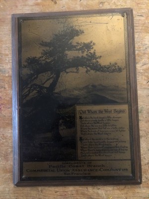 Poem Plaque - Commercial Union Assurance Company - Where West Begins 10x7