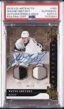 2019 UPPER DECK ARTIFACTS AUTO MATERIALS-GOLD WAYNE GRETZKY 4/15 PSA AUTH AUTO 9