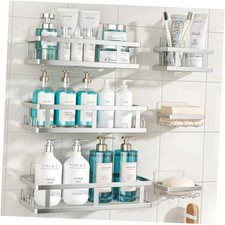 Shower Caddy 6 Pack, Adhesive Shower Shelves with Soap Holder, No Silver