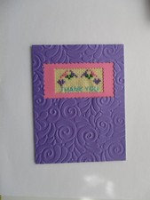 Handmade Greeting Card Cross Stitch Completed Finished Thank you .