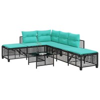 Ecksofa-Set Garten Polyrattan Schwarz 3-Teilig Mit Kissen