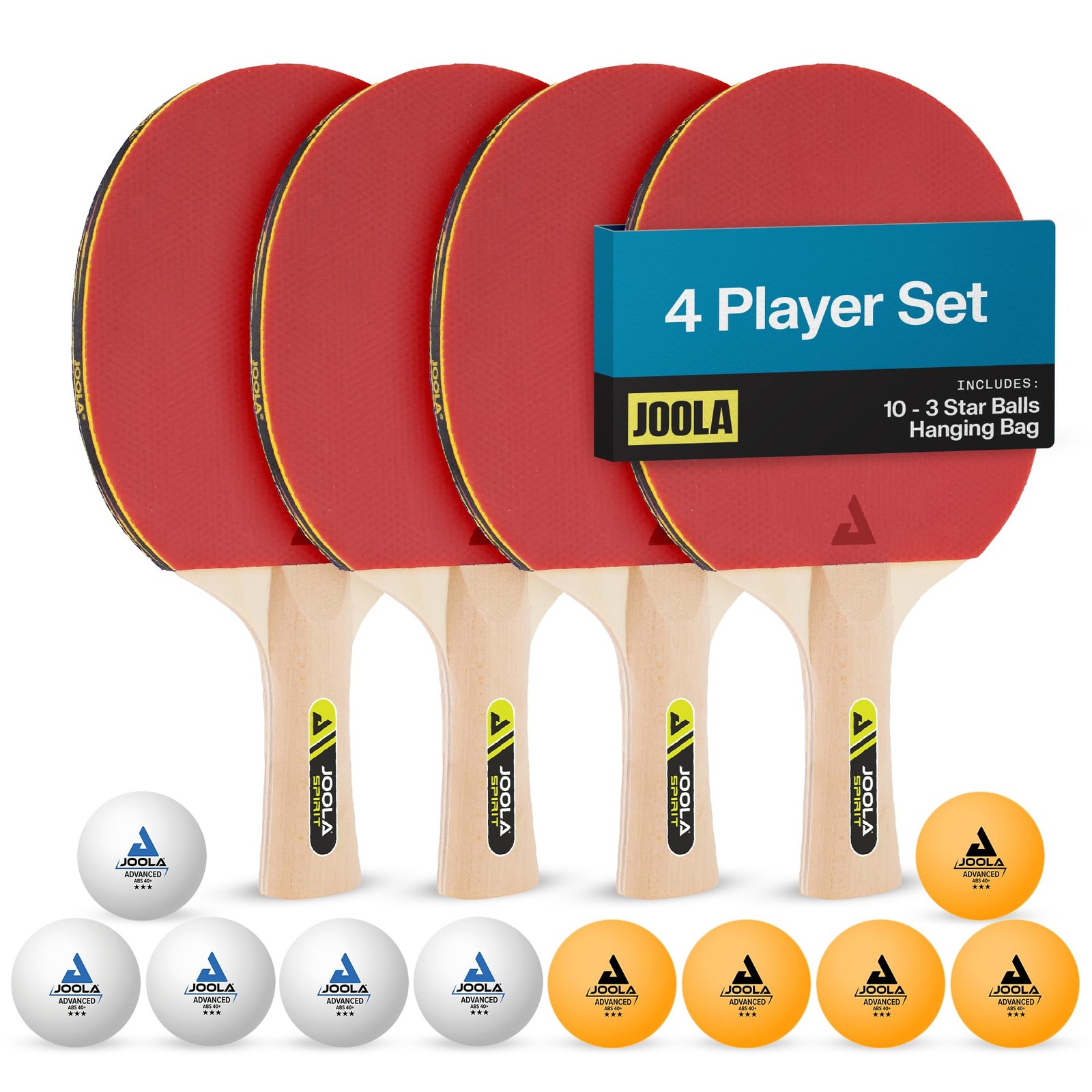 JOOLA Table Tennis Set 4 Bats 10 Balls Carry Bag Ping Pong Family Kit