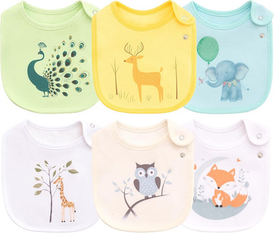 6 Pack Waterproof Cotton Baby Bibs for Girls Boys for Drooling Eating with Snaps