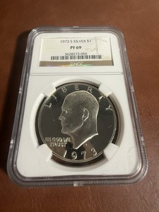 1973 S Eisenhower Silver Dollar $1 NGC PF 69 UC near perfect 40% Silver