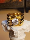 Cubic Zirconia Art Deco Cocktail Men's Ring Vtg Lind Signed 14k Gold Filled &