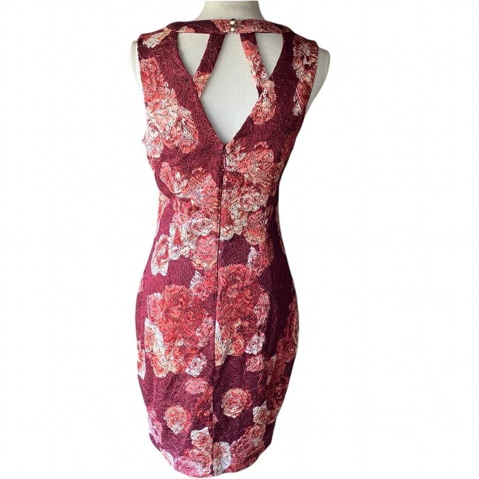 GUESS Vestido Floral Granate 8 Y2K Recorte Encaje Movible Mini Cachicho Años 90 Asain Foto 3 de 4