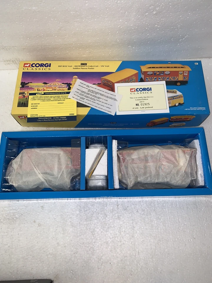 Corgi 31702 Saddlers Famous Funfair ERF Box Van with Showman's Caravan & VW Van - Image 2 of 4