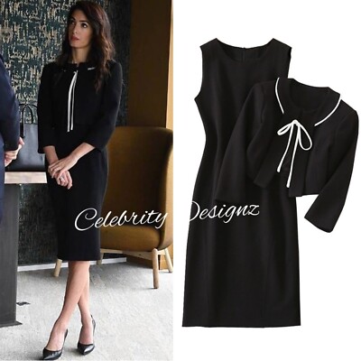 Celeb Amal Clooney Cocktail Crop Jacket Sleeveless Black