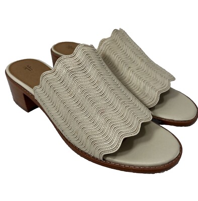 Frye Cindy Wave Mule Sandal Off White Leather Woven Slide Shoes Women s 9 M