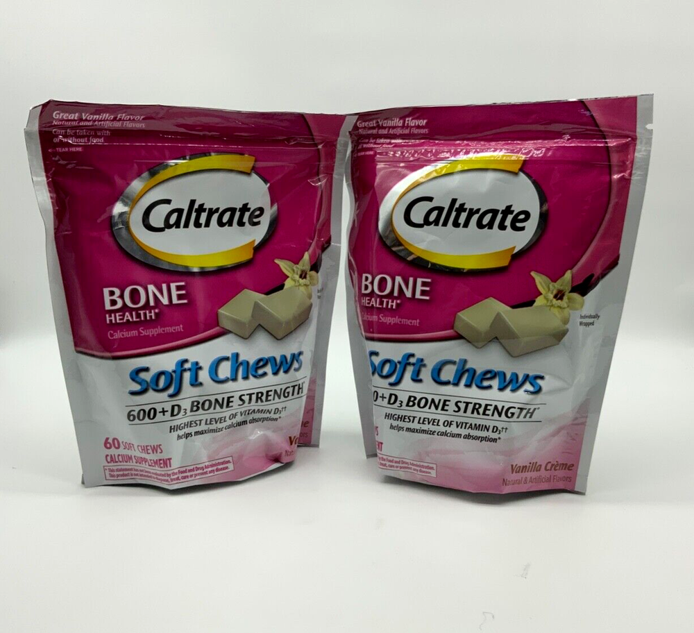 Caltrate Calcium + Vitamin D Vanilla Creme, 60 Soft Chews - 2 Pack